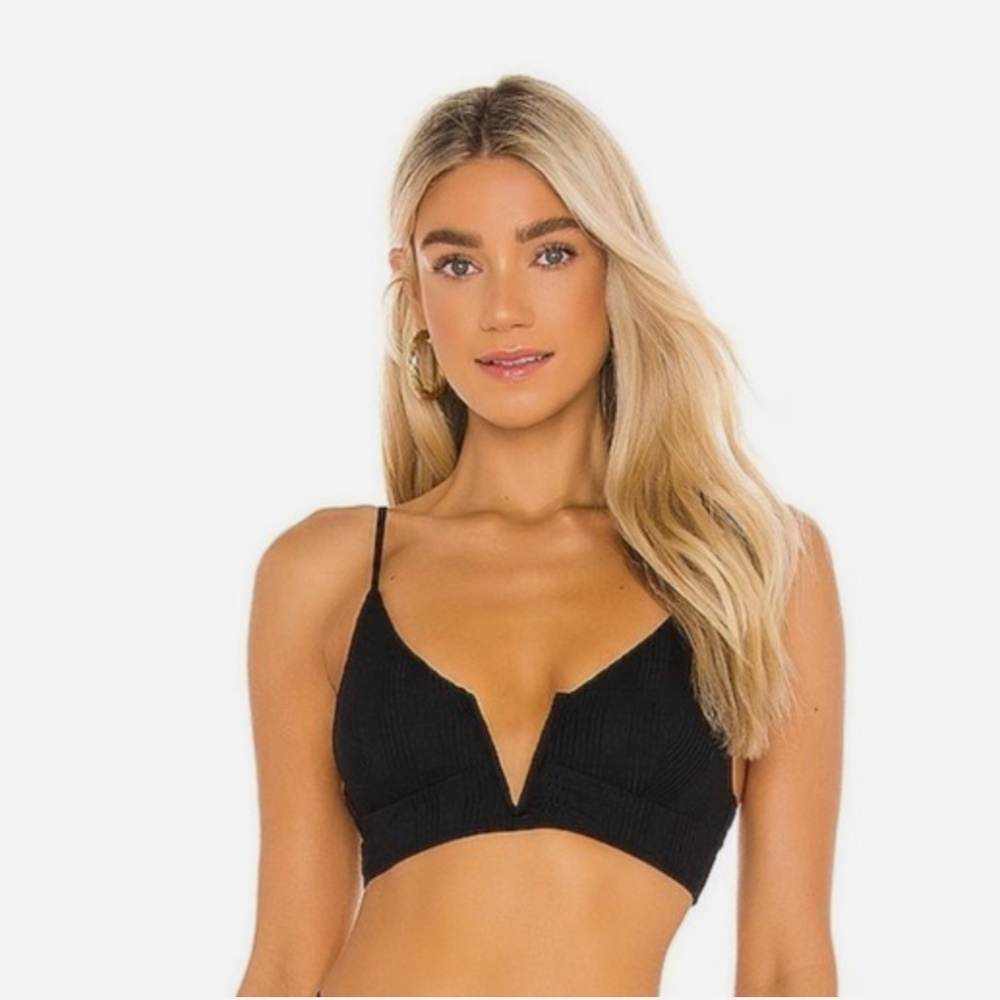 L*Space Siren Pointelle Rib Bikini Top Black Size Large